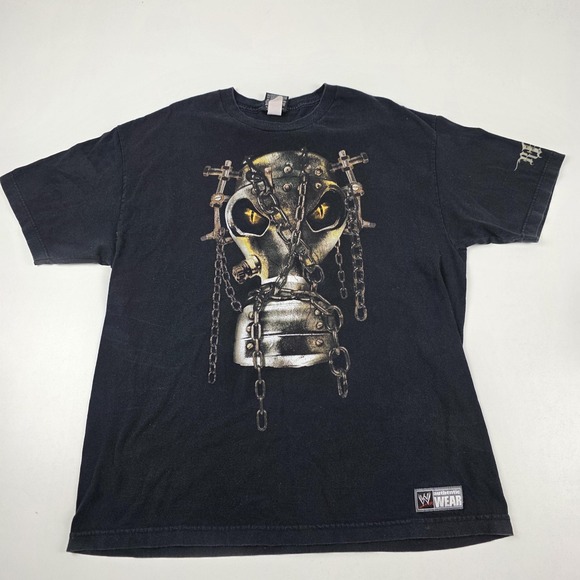 Vintage Y2K WWE Randy Orton Wrestling Shirt Mens XL Black Gas Mask Chains Tee